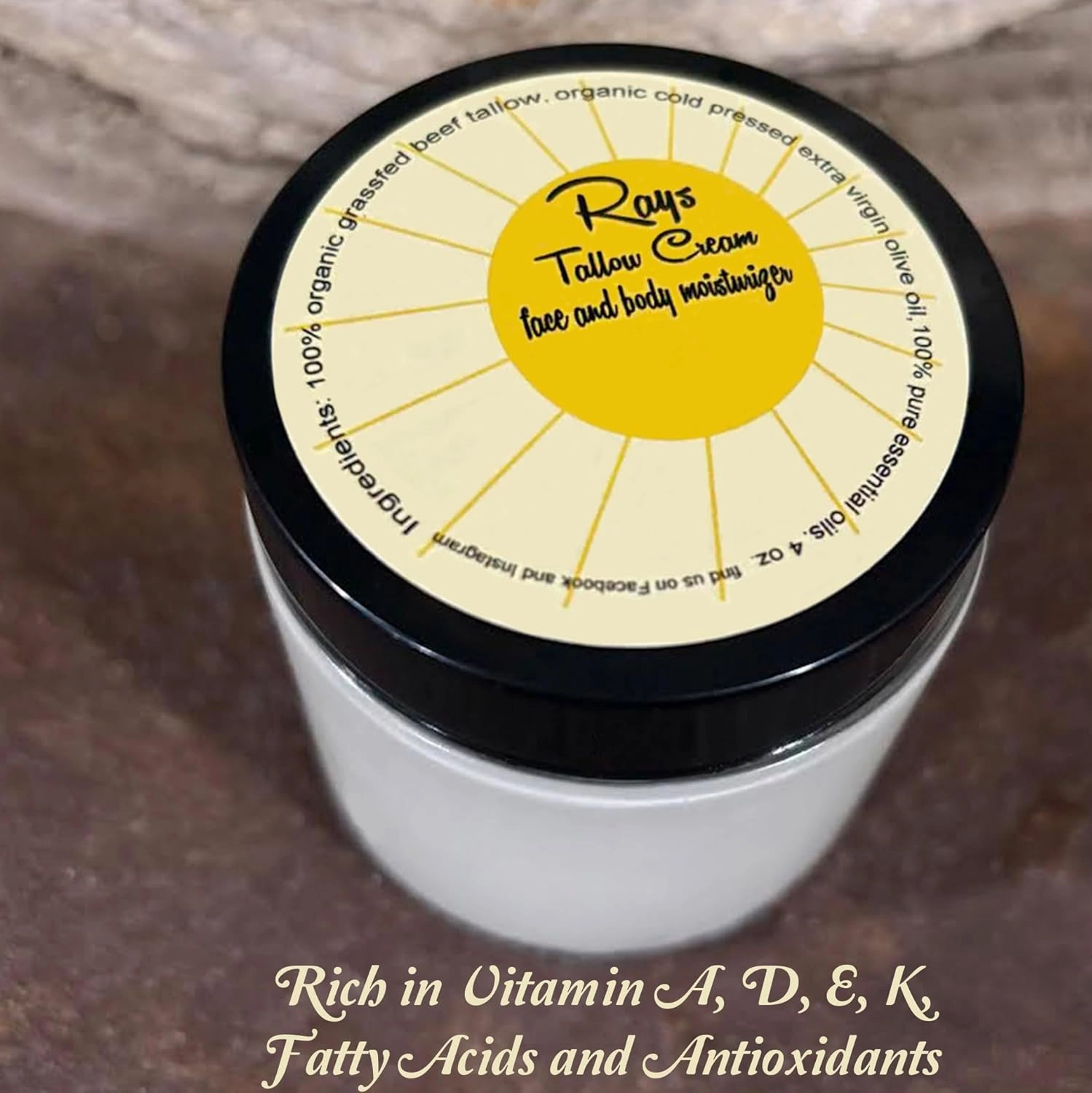 100% Grass Fed Beef Tallow for Skin Care - Face   Body - Whipped Moisturizer - 4 oz. - with 100% Pure Essential Oils - Lavender Orange