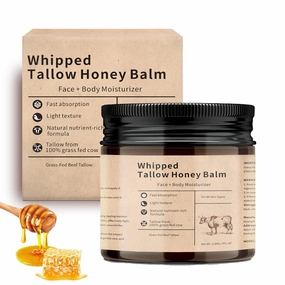 100% Grass Fed Beef Tallow for Skin, Tallow and Honey Balm, Beef Tallow for Face and Body, Fast Absorption Tallow Cream, Natural Moisturizer Hydrates, Deeply Nourish the Skin 4 Oz