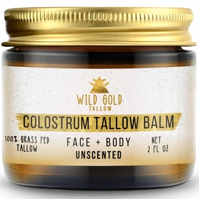 100% Grass Fed Tallow Balm with Colostrum & Emu Oil - Handmade Whipped Beef Tallow for Face and Body, Sensitive Skin Tallow Moisturizer made with True First Colostrum, (Unscented)