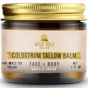100% Grass Fed Tallow Balm with Colostrum & Emu Oil - Handmade Whipped Beef Tallow for Face and Body, Sensitive Skin Tallow Moisturizer made with True First Colostrum, (Vanilla   Ylang Ylang)