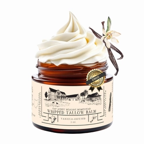 100% Grass-Fed Whipped Tallow Balm & Organic Jojoba Oil infused with Organic Madagascar Vanilla Beans: face & body moisturizer for dry, sensitive skin/eczema, psoriasis (VANILLA-INFUSED)