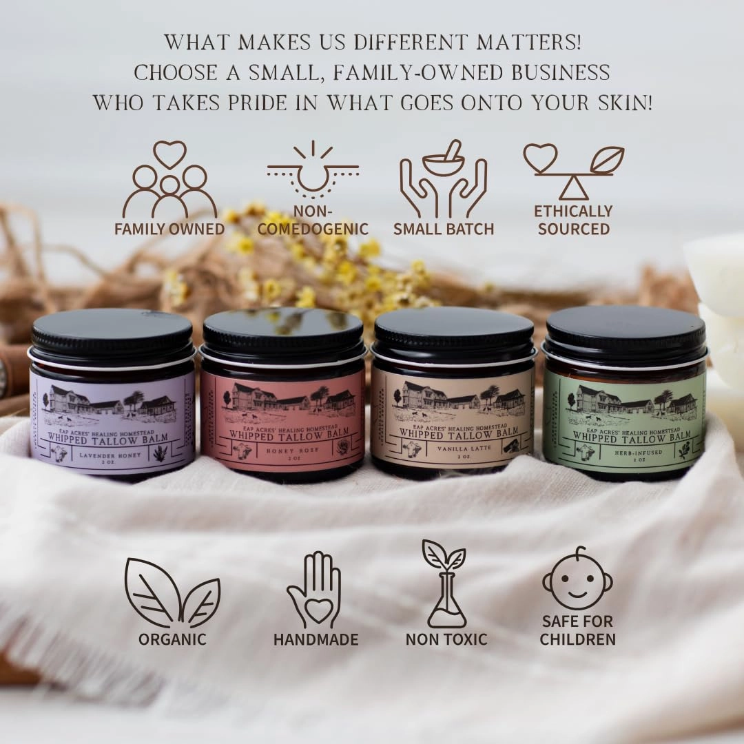 100% Grass-Fed Whipped Tallow Balm & Organic Jojoba Oil infused with Organic Madagascar Vanilla Beans: face & body moisturizer for dry, sensitive skin/eczema, psoriasis (VANILLA-INFUSED)
