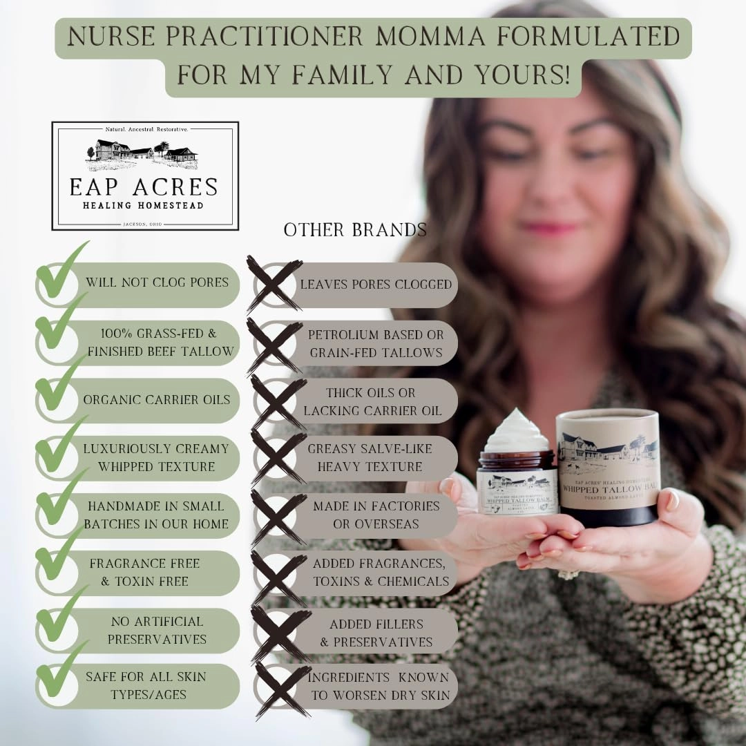 100% Grass-Fed Whipped Tallow Balm & Organic Jojoba Oil infused with Organic Madagascar Vanilla Beans: face & body moisturizer for dry, sensitive skin/eczema, psoriasis (VANILLA-INFUSED)