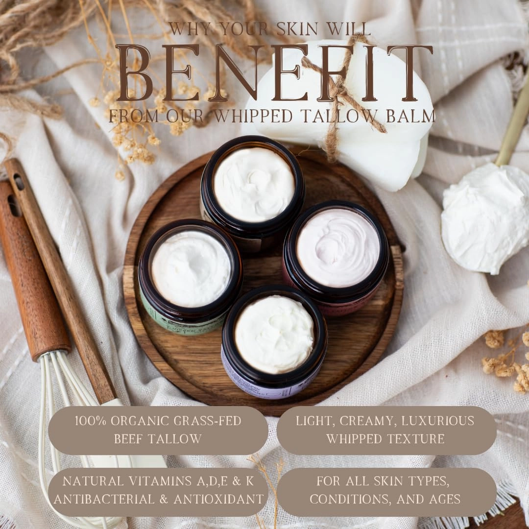 100% Grass-Fed Whipped Tallow Balm & Organic Jojoba Oil infused with Organic Madagascar Vanilla Beans: face & body moisturizer for dry, sensitive skin/eczema, psoriasis (VANILLA-INFUSED)