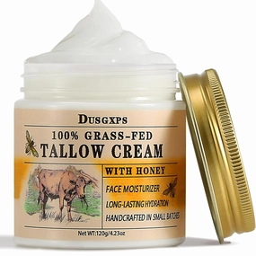100% Pure Grass-Fed Tallow Cream for Dry Cracked Skin - Tallow Honey Cream for Deep Moisturizing Repair | Preservative-Free | Hand & Foot Cream | Sensitive Skin Safe-120g