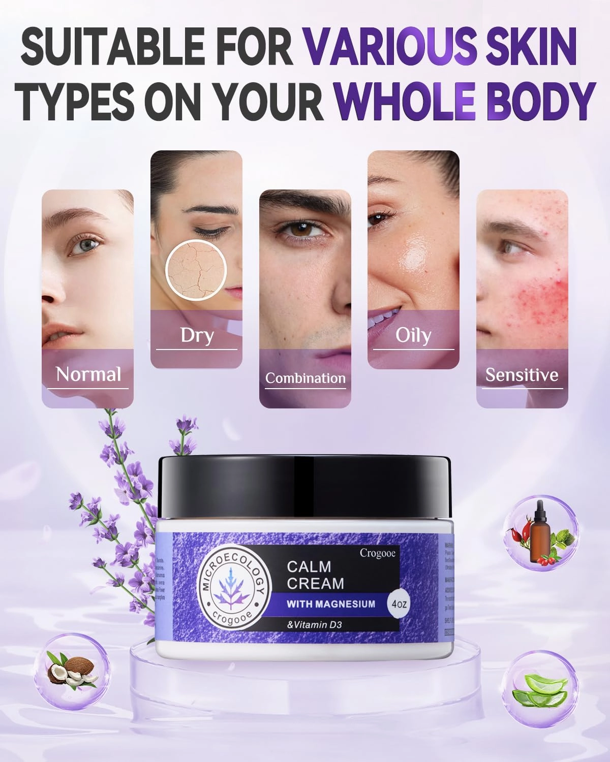 2025 Updated Magnesium Cream for Sleep: Nighttime Magnesium Lotion for Pain & Leg Cramps, Muscle Relaxation, Calm, Deep Hydration, Skin Care for Kid, Men, Women (Lavender), 3PC