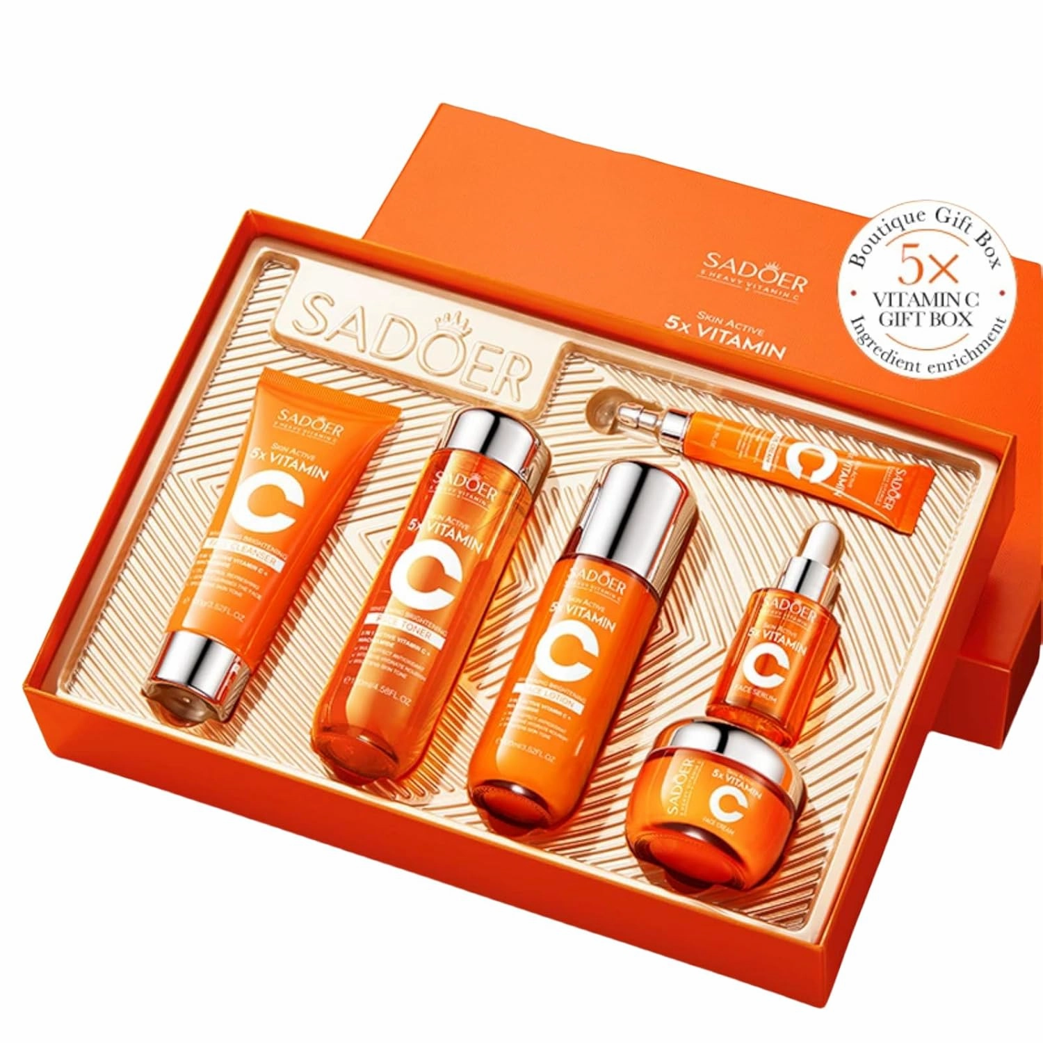 2 Pack For SADOER 5X Vitamin C Skin Care Gift Box Set,Face Treatment Collection,Skin Care Kit,Cleansing Moisturizing Skin Care,Contains cleansing lotion toner toning facial creams eye creams serum