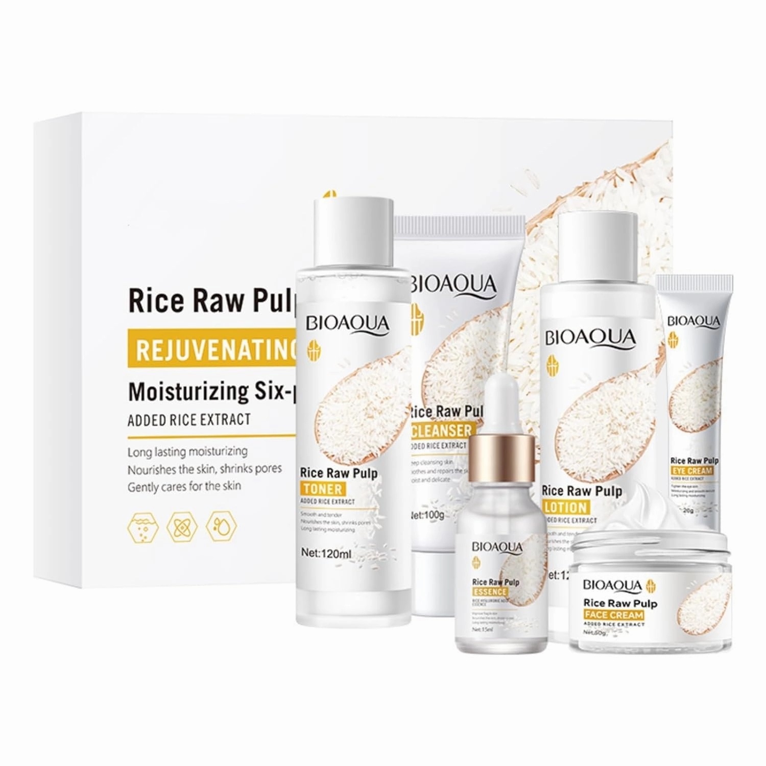 2 Pack For SADOER 6 piece moisturizing rice milk skincare set,Skin Care kit,Cleansing Moisturizing Skin Care,Facial Skin Care Sets Kits,Contains cleansing lotion toner facial creams eye cream serum