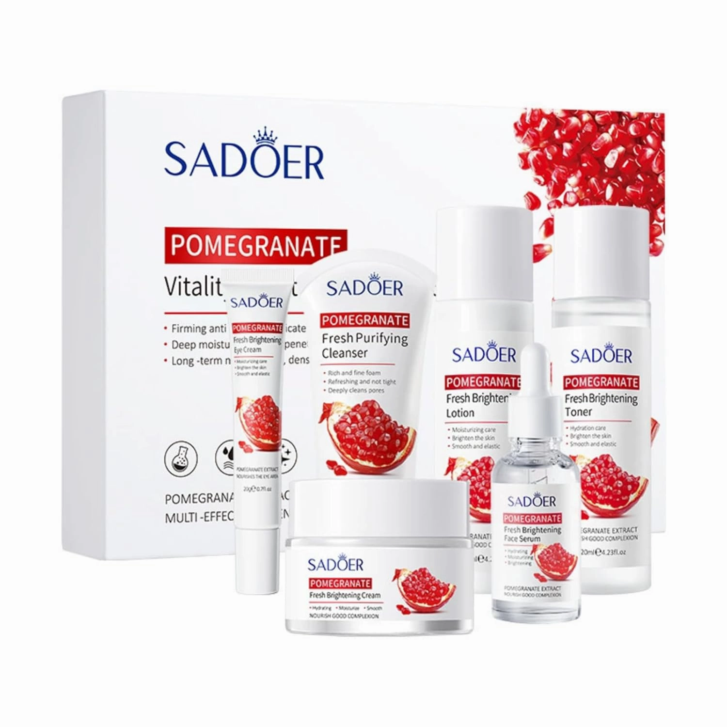 2 Pack For SADOER Pomegranate Skincare Set,Cleansing Moisturizing Skin Care Collection,Skin Care Kit,Facial Skin Care Sets Kits,Contains cleansing lotion toning facial creams eye creams serum