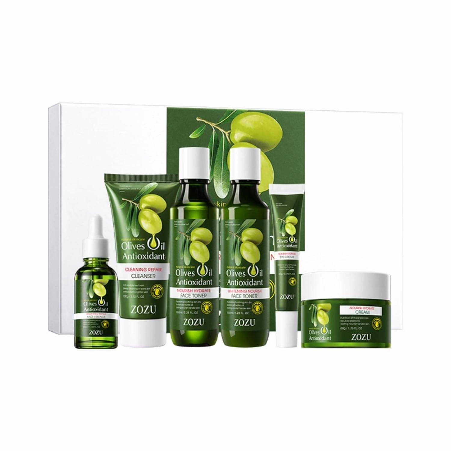 2 Pack For ZOZU Olive Oil Skincare Gift Set.6 Piece Face Care Collection,Skin Care Kits,Cleansing Moisturizing Skin Care,Contains cleansing lotion toning facial cream eye cream serums