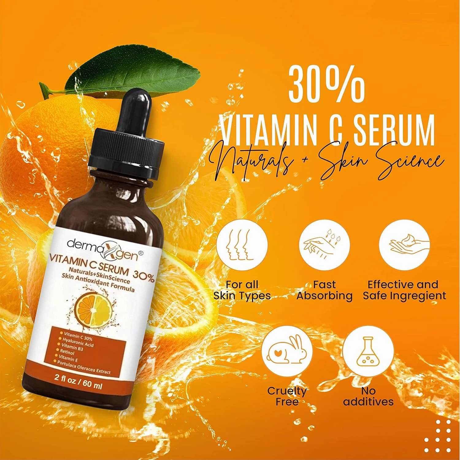 30% Organic Vitamin C Serum for Face – Natural Anti-Wrinkle Serum with Hyaluronic Acid & Vitamin E – Anti-Aging Moisturizer for Fine Lines, Dark Spots & Skin Rejuvenation – 2 Fl oz