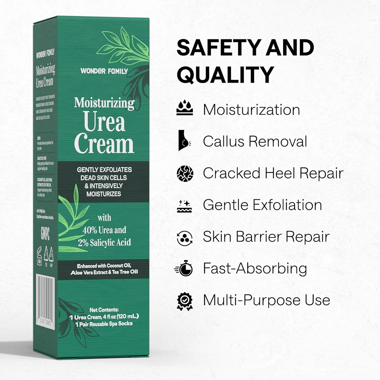 40% Urea Cream for Feet with 2% Salicylic Acid Aloe Tea Tree Oil for Skin - Athletes Foot Cream Extra Strength - Dry Hand Cream for Dry Cracked Hands - Urea Cream 40 Percent, 2 Pack