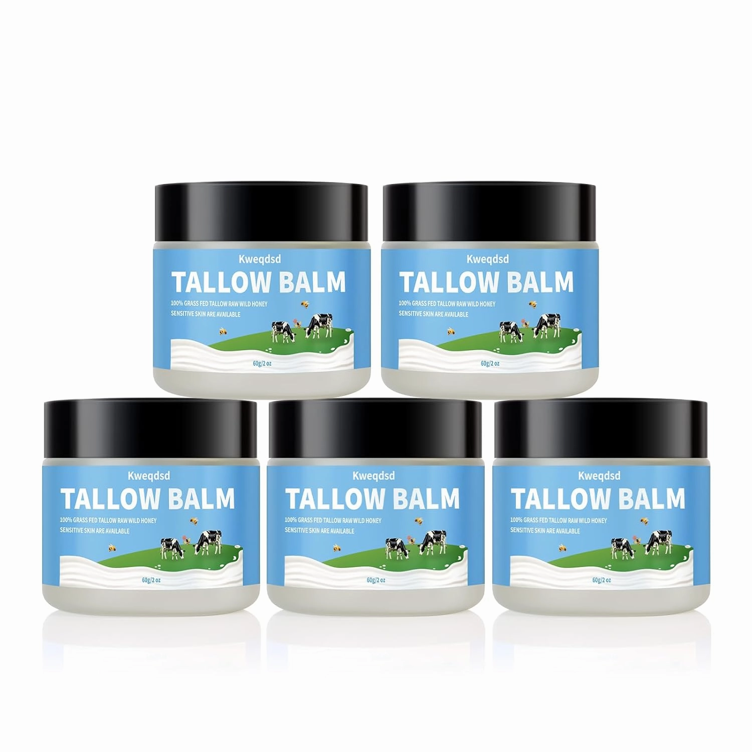 5 Pack Organic Grass-Fed Beef Tallow Balm with Raw Honey, Grass Fed Beef Tallow Face Moisturizer, Natural Tallow Skin Care Cream Body Butter, Nourish and Soothe Dry Skin