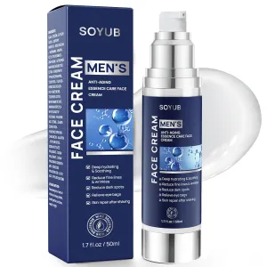 6-in-1 Face Cream for Men, with Hyaluronic Acid, Vitamins E, Collagen - Anti Aging & Wrinkle Mens Face Moisturizer, Eye Bags Treatment, Soothing After Shave Lotion Cream -1.7 oz