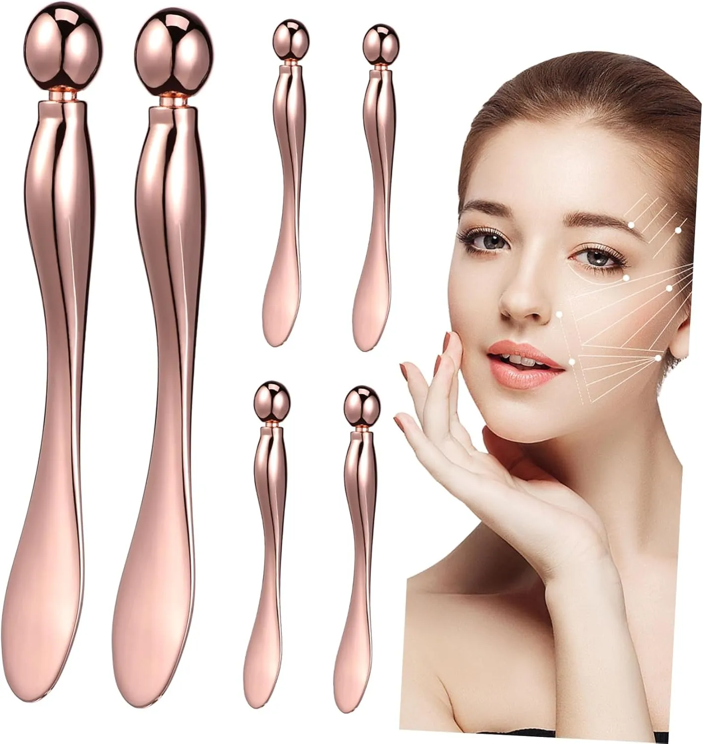 6 Pcs Eye Roller Applicator Metal Eye Cream Tool Skincare Spoon Facial Massager Compact Design for Travel