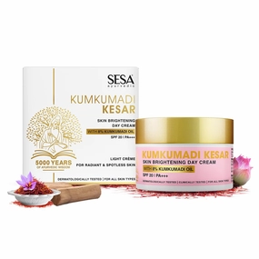8% Kumkumadi Kesar Day Cream SPF 20 & PA   Skin Brightening Ayurvedic Face Moisturizer Face Cream Sun Damage Hydrating with Saffron Lotus Sandalwood for Woman and Men, 50 gm or 1.69 oz