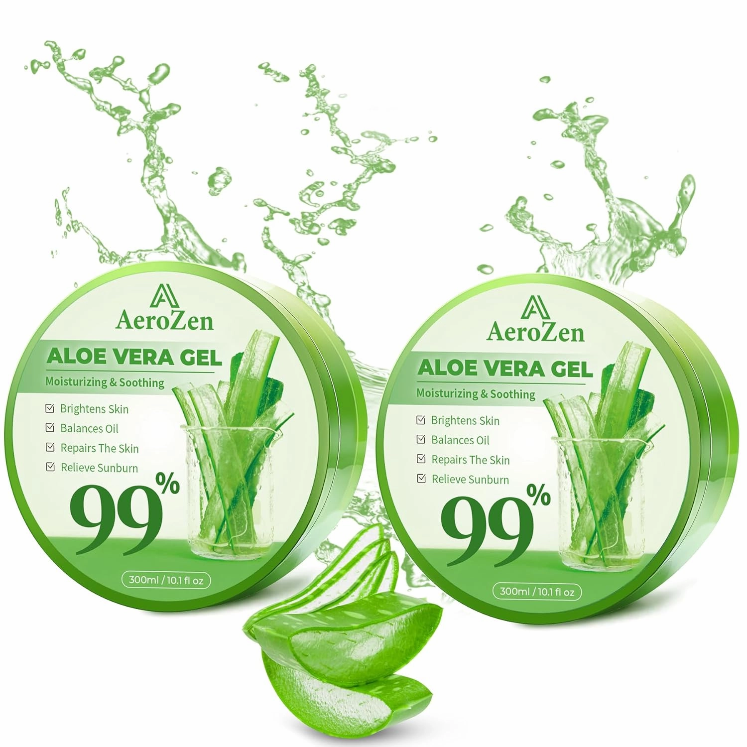99% Pure & Organic Aloe Vera Gel - 2-Pack (20.2oz) | Daily & Sun Care Hydration | Lightweight, Non-Greasy, Alcohol-Free for Face, Body, Hair | Vegan
