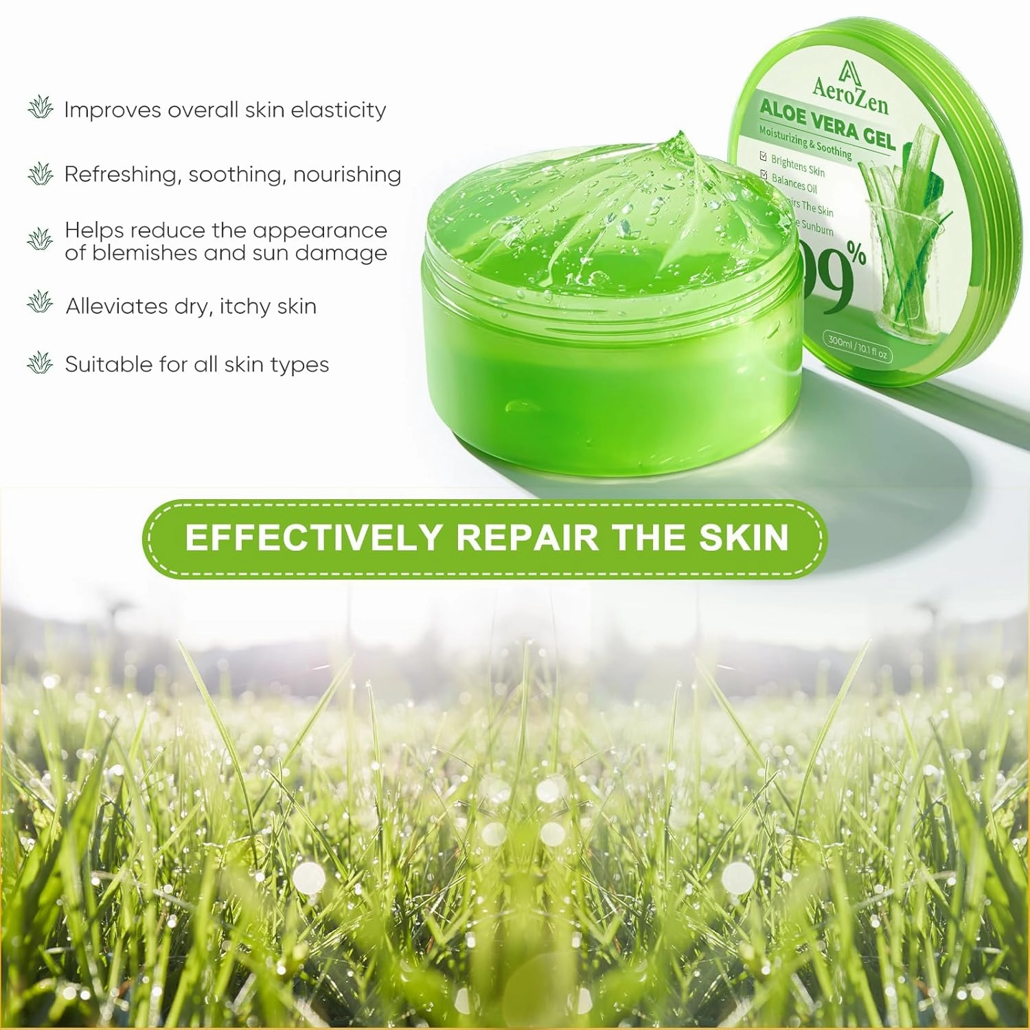 99% Pure & Organic Aloe Vera Gel - 2-Pack (20.2oz) | Daily & Sun Care Hydration | Lightweight, Non-Greasy, Alcohol-Free for Face, Body, Hair | Vegan
