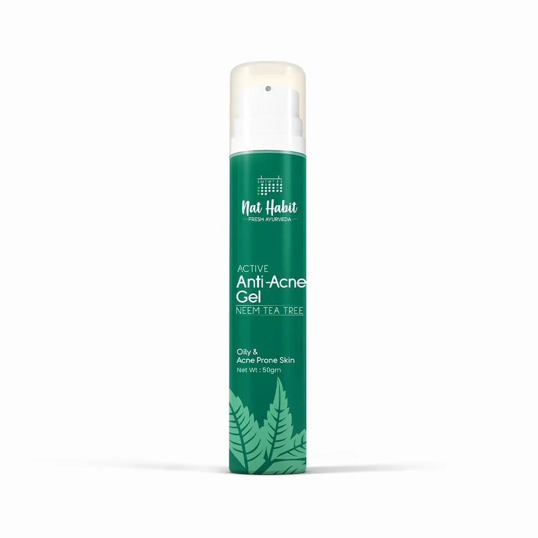 Active Anti-Acne Gel with Neem Tea Tree, 1.76 oz, For Oily Acne Prone Skin