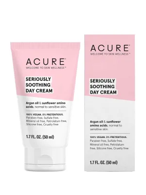Acure Seriously Soothing Day Cream - Daily Hydrating Facial Cream - Moisturizer for Dry to Sensitive Skin from Argan Oil & Sunflower Amino Acids with Chamomile - Vegan, Unscented - 1.7 Fl Oz