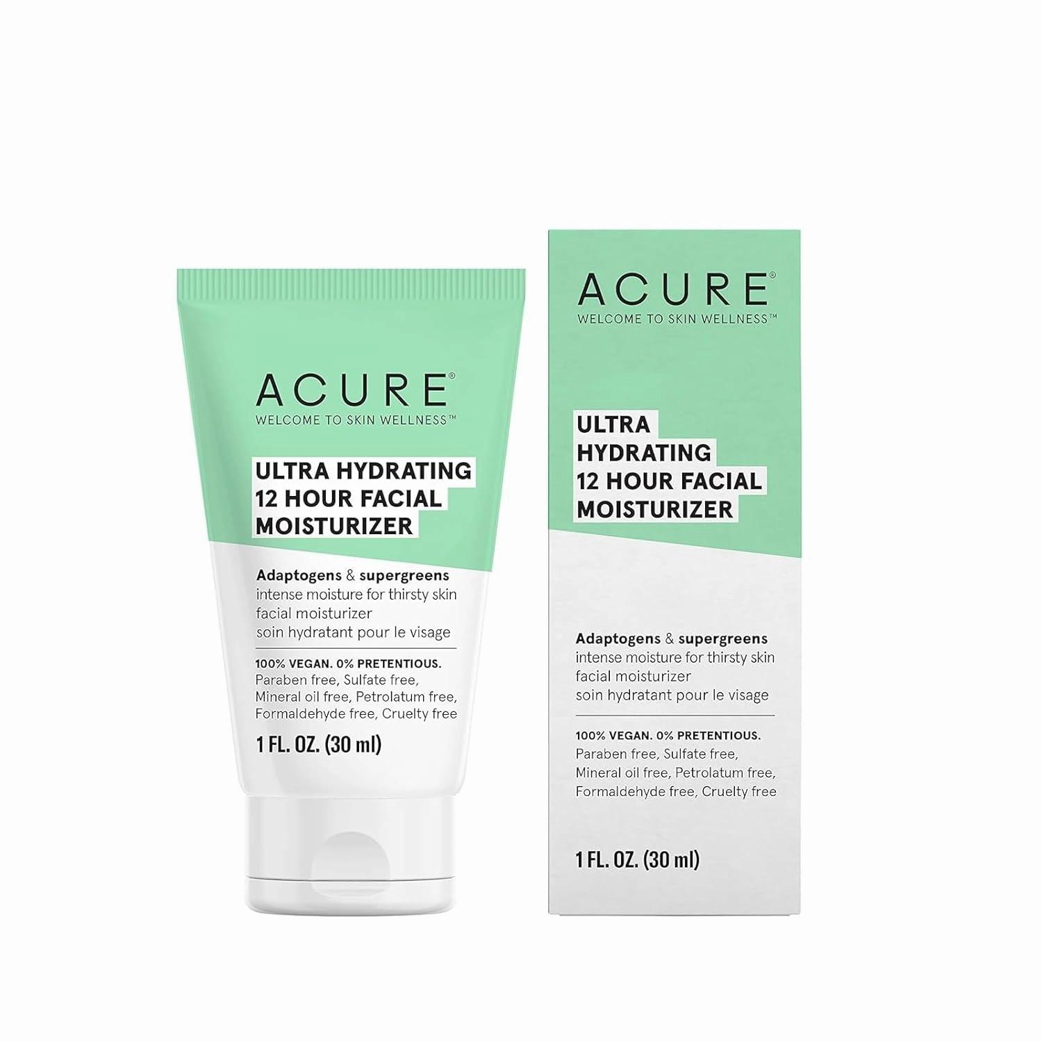 Acure Ultra Hydrating 12 Hour Facial Moisturizer - Intense Morning Moisture for Dry Dull Skin - Infused Blend of Adaptogens Aswagandha & 7 Supergreens - All Natural Vegan Cream Formula - 1 Fl Oz