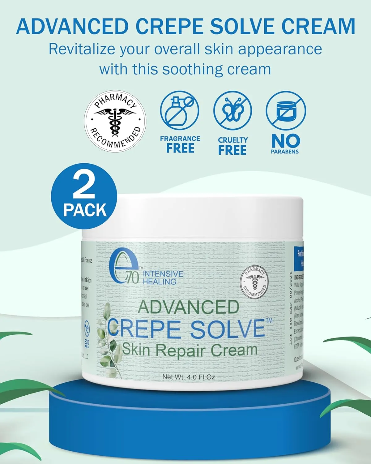 Advance Crepe Solve Body Cream for Women & Men - Made with Natural Oils, Licorice Root & Chamomile Extract - Moisturizer for Dry Skin, Crepey Skin & Stretch Marks, 2-Pack