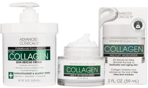 Advanced Clinicals Collagen Cream W/Hyaluronic Acid Face Moisturizer   Collagen Body Cream 2pc Skincare Set For Women & Men To Reduce Appearance Of Wrinkles, Fine Lines, & Uneven Skin Tone, 2pc Set