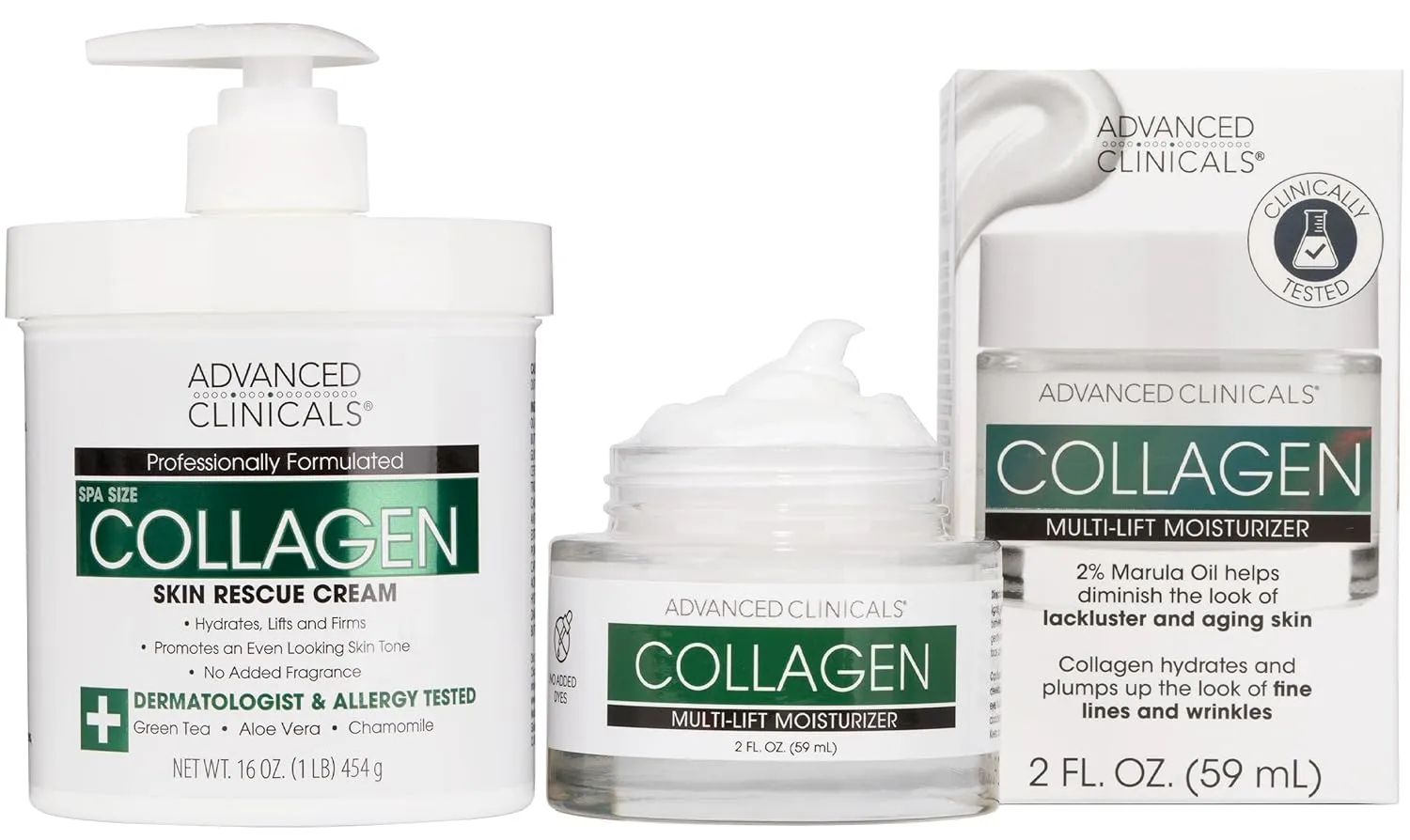 Advanced Clinicals Collagen Cream W/Hyaluronic Acid Face Moisturizer   Collagen Body Cream 2pc Skincare Set For Women & Men To Reduce Appearance Of Wrinkles, Fine Lines, & Uneven Skin Tone, 2pc Set