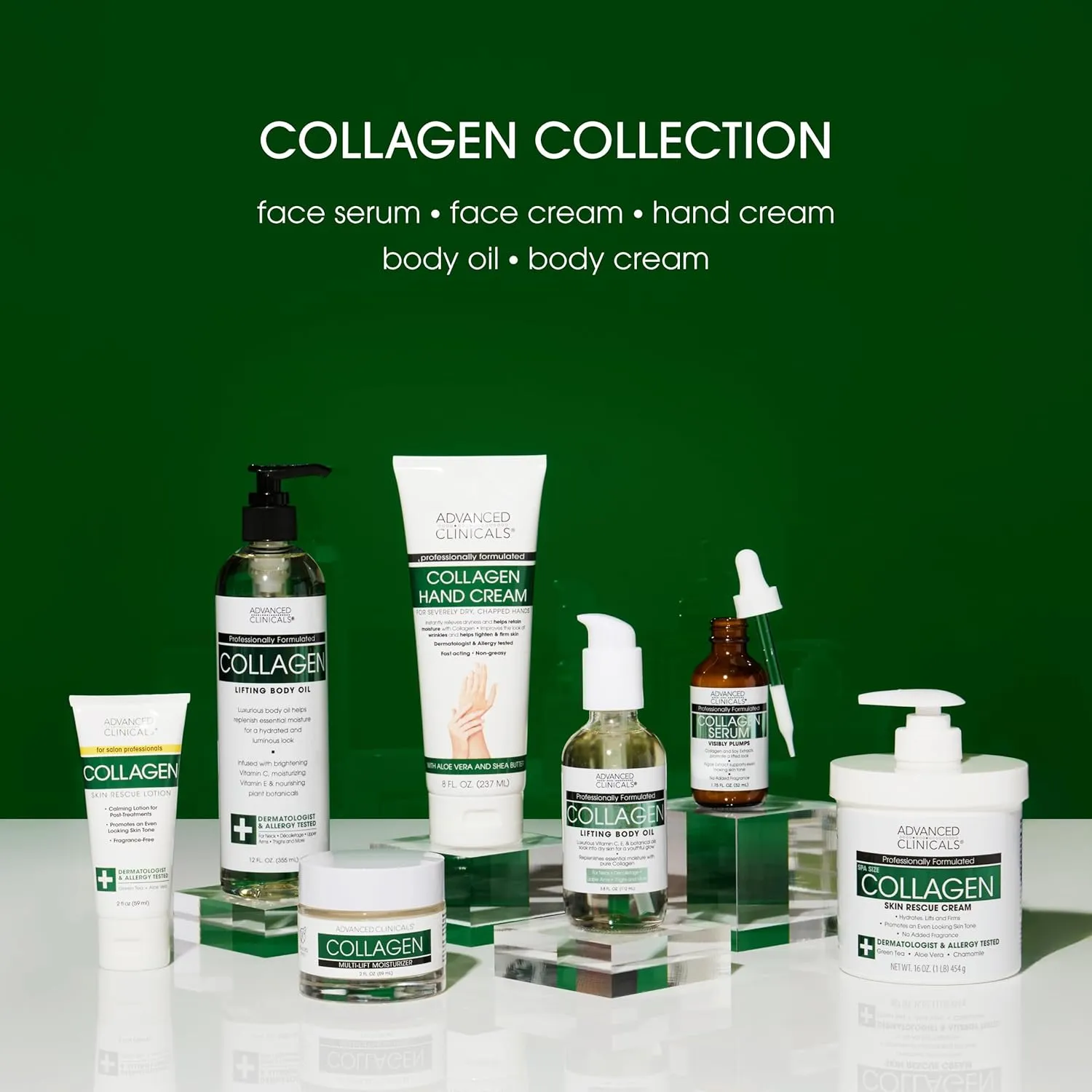 Advanced Clinicals Collagen Cream W/Hyaluronic Acid Face Moisturizer   Collagen Body Cream 2pc Skincare Set For Women & Men To Reduce Appearance Of Wrinkles, Fine Lines, & Uneven Skin Tone, 2pc Set