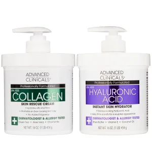 Advanced Clinicals Hyaluronic Acid Moisturizer   Fragrance Free Collagen Cream Face Moisturizer & Body Lotion 2pc Skincare Set For Women & Men Helps Reduce Appearance Of Crepey Skin & Dry Skin, 2pc