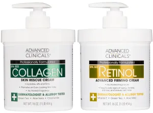 Advanced Clinicals Retinol Body Lotion   Collagen Cream Fragrance Free Face Moisturizer & Body Cream 2pc Skincare Set For Women & Men Helps Reduce Appearance Of Crepey Skin, Wrinkles, & Dry Skin, 2pc