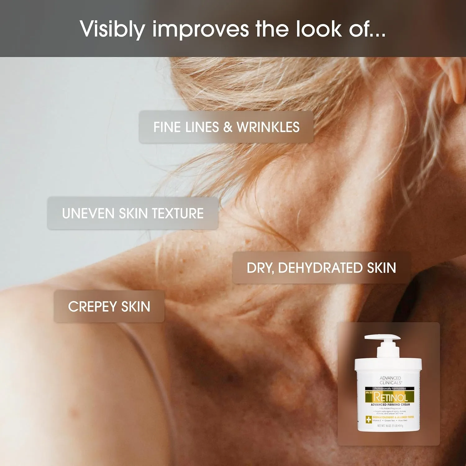 Advanced Clinicals Retinol Body Lotion   Collagen Cream Fragrance Free Face Moisturizer & Body Cream 2pc Skincare Set For Women & Men Helps Reduce Appearance Of Crepey Skin, Wrinkles, & Dry Skin, 2pc