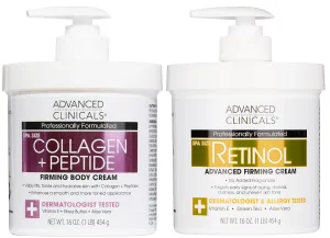 Advanced Clinicals Retinol Cream   Collagen Peptides Body Moisturizer & Face Lotion 2PC Skin Care Set | Dry Skin Body Lotion For Women & Men To Help Improve Appearance Of Crepey Skin, 2PC Bundle