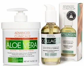 Advanced Clinicals Aloe Vera Skin Repair Cream   Collagen Lifting Body Oil Set