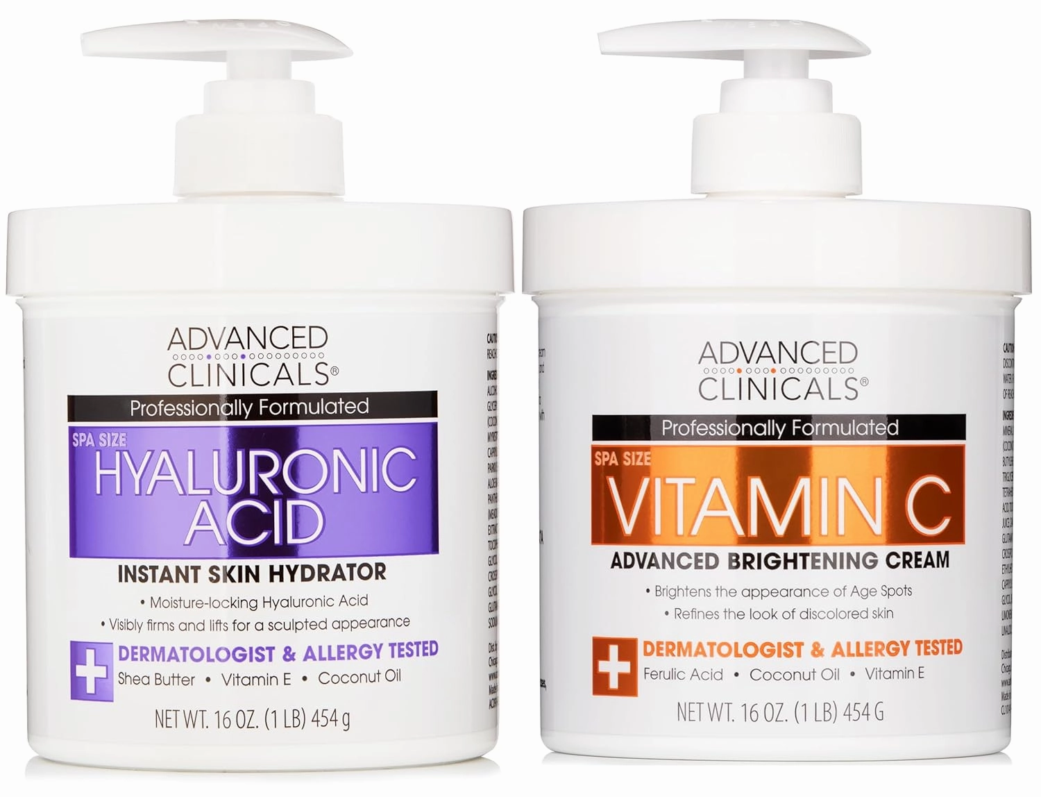 Advanced Clinicals Hyaluronic Acid Moisturzier   Brightening Vitamin C Cream 2pc Skincare Set For Women & Men | Face Moisturizer & Body Cream Helps Improve Look Of Crepey Skin & Uneven Skin Tone, 2pc