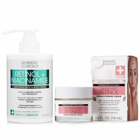 Advanced Clinicals Retinol   Niacinamide Anti-Aging Face & Body Cream   Retinol Wrinkle Rewind Face Cream Set