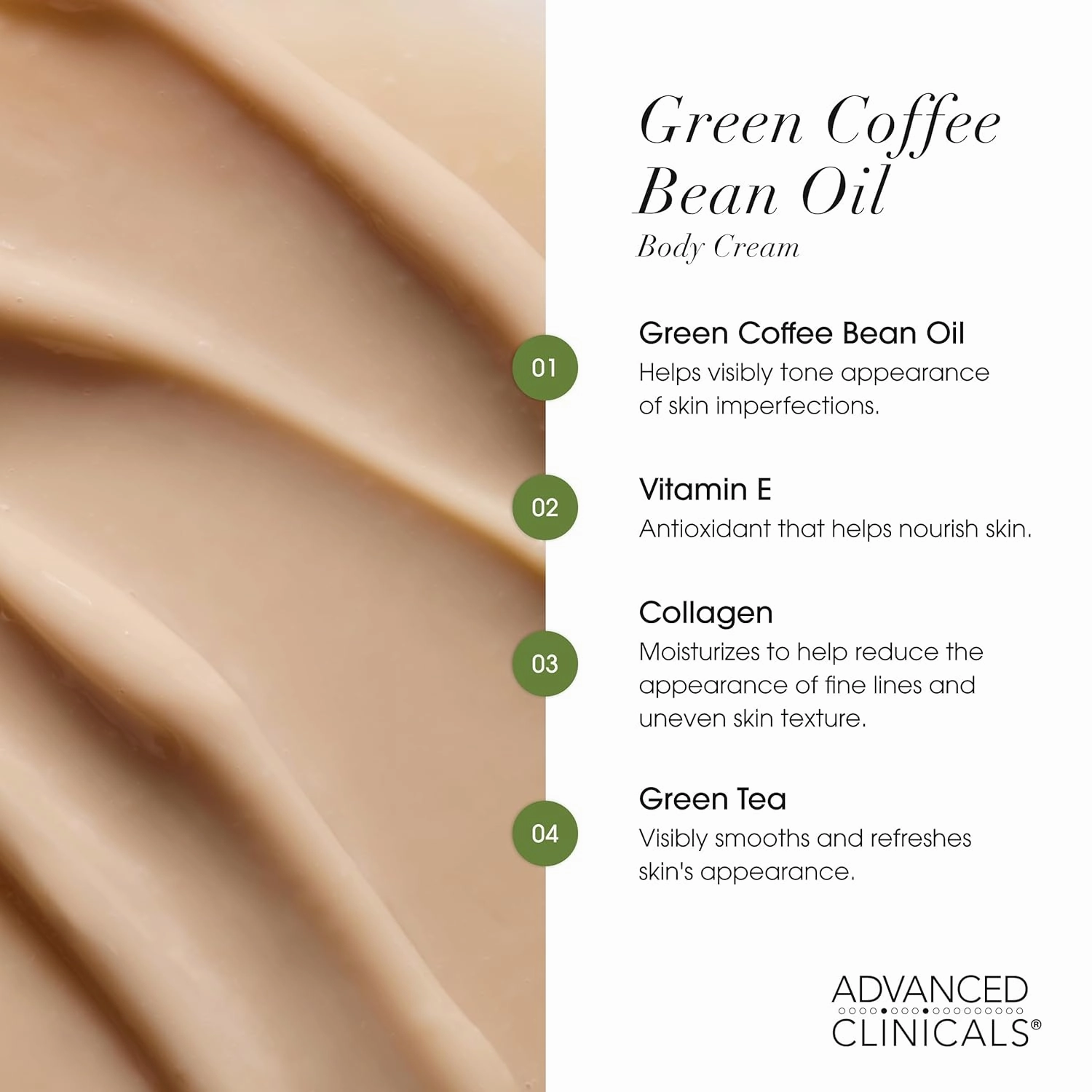 Advanced Clinicals Unscented Collagen Body Cream & Face Moisturizer   Green Coffee Bean Oil Thermo - Firming Body Cream For Women & Men Helps Reduce Appearance Of Cellulite Prone Skin & Dry Skin, 2pc