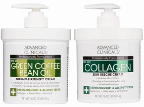 Advanced Clinicals Unscented Collagen Body Cream & Face Moisturizer   Green Coffee Bean Oil Thermo - Firming Body Cream For Women & Men Helps Reduce Appearance Of Cellulite Prone Skin & Dry Skin, 2pc