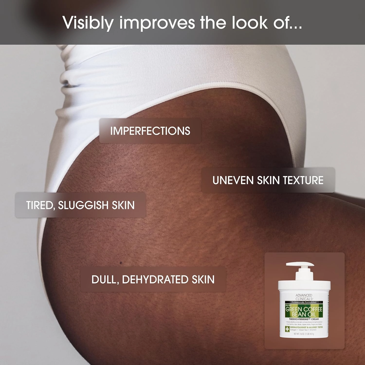 Advanced Clinicals Unscented Collagen Body Cream & Face Moisturizer   Green Coffee Bean Oil Thermo - Firming Body Cream For Women & Men Helps Reduce Appearance Of Cellulite Prone Skin & Dry Skin, 2pc