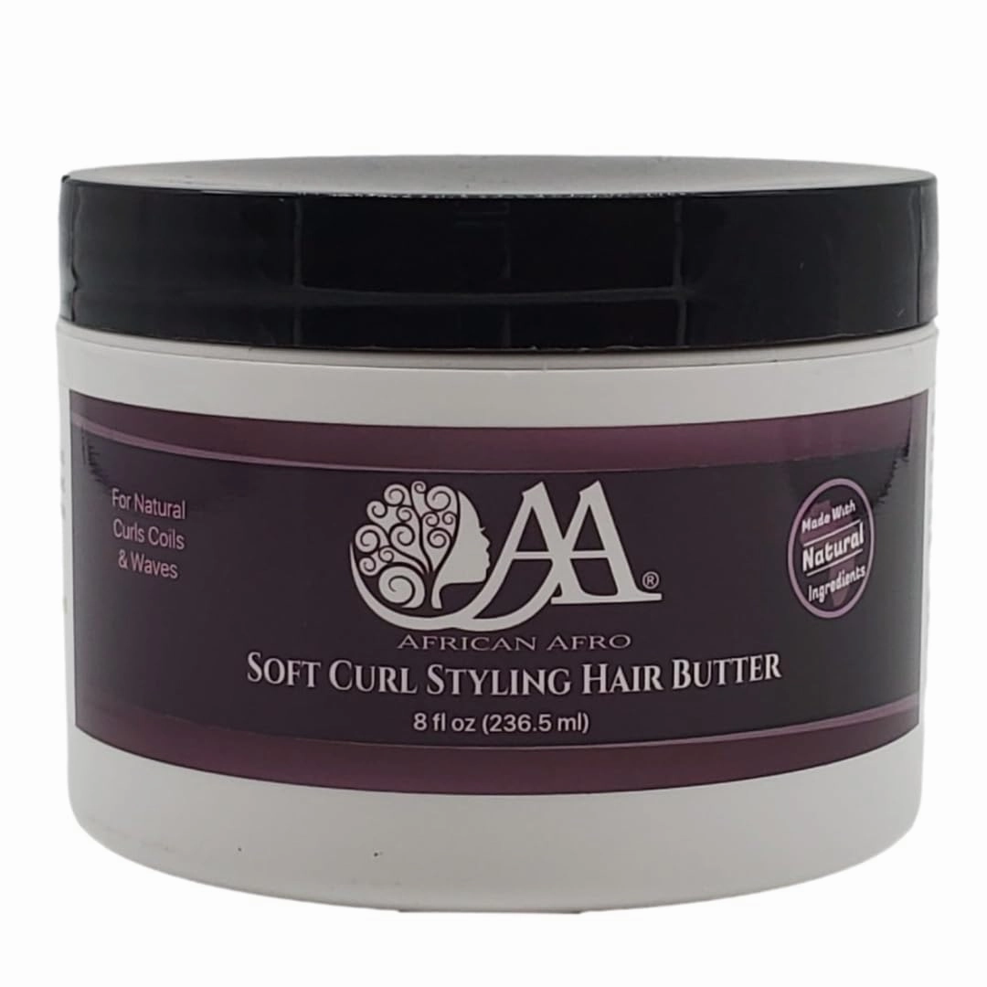 African Afro Soft Curl Styling Hair Butter, Moisturizing Curl Cream for Curly Hair, Curling Cream With Shea Butter and Coconut Milk, Cruelty-Free Curl Enhancing Smoothie, No Residue, 8 Fl Oz