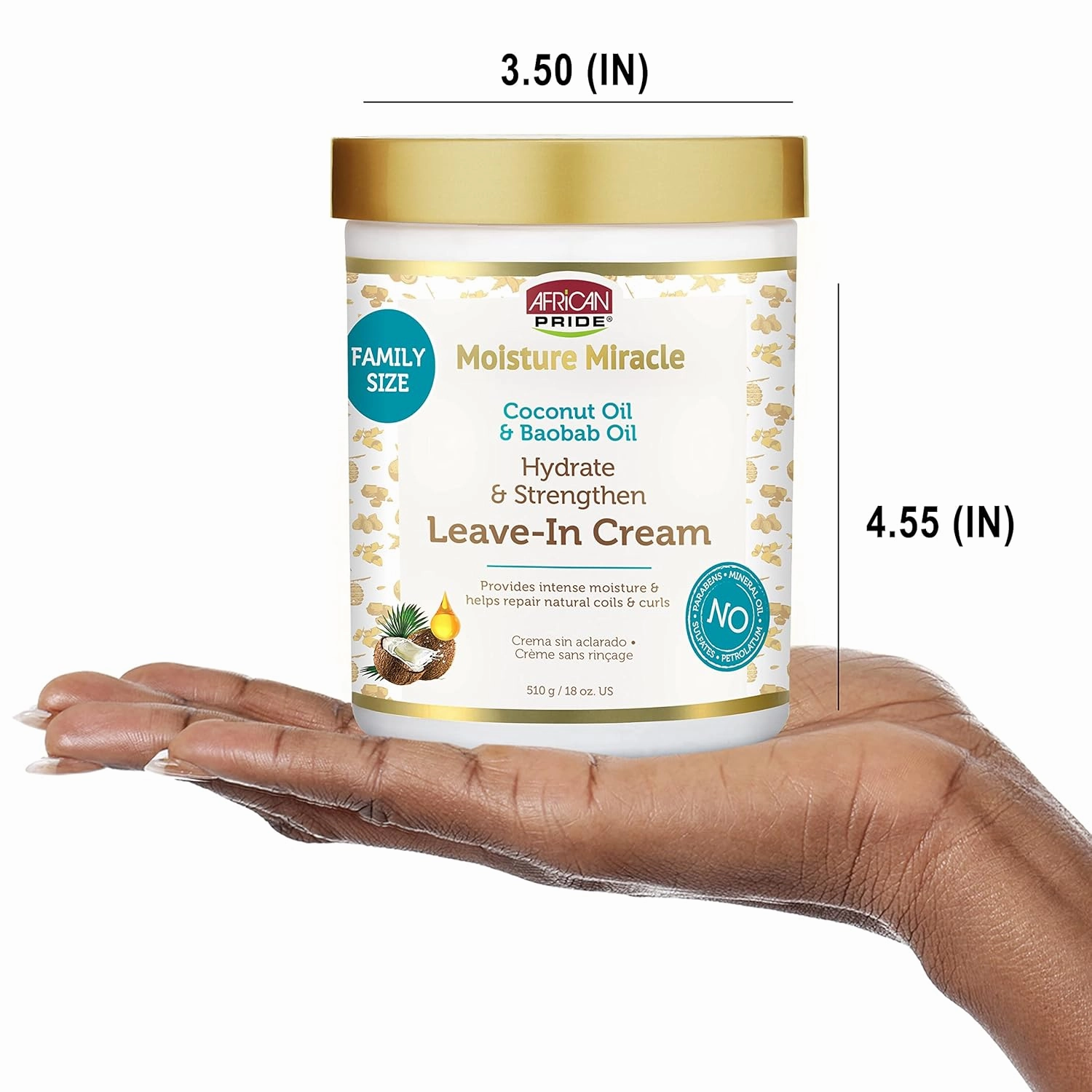 African Pride Moisture Miracle Coconut Oil & Baobab Oil Leave-In Hair Cream (3 Pack) - Provides Intense Moisture & Helps Repair Natural Coils & Curls, Hydrates & Strengthens, 18 oz