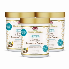 African Pride Moisture Miracle Coconut Oil & Baobab Oil Leave-In Hair Cream (3 Pack) - Provides Intense Moisture & Helps Repair Natural Coils & Curls, Hydrates & Strengthens, 18 oz