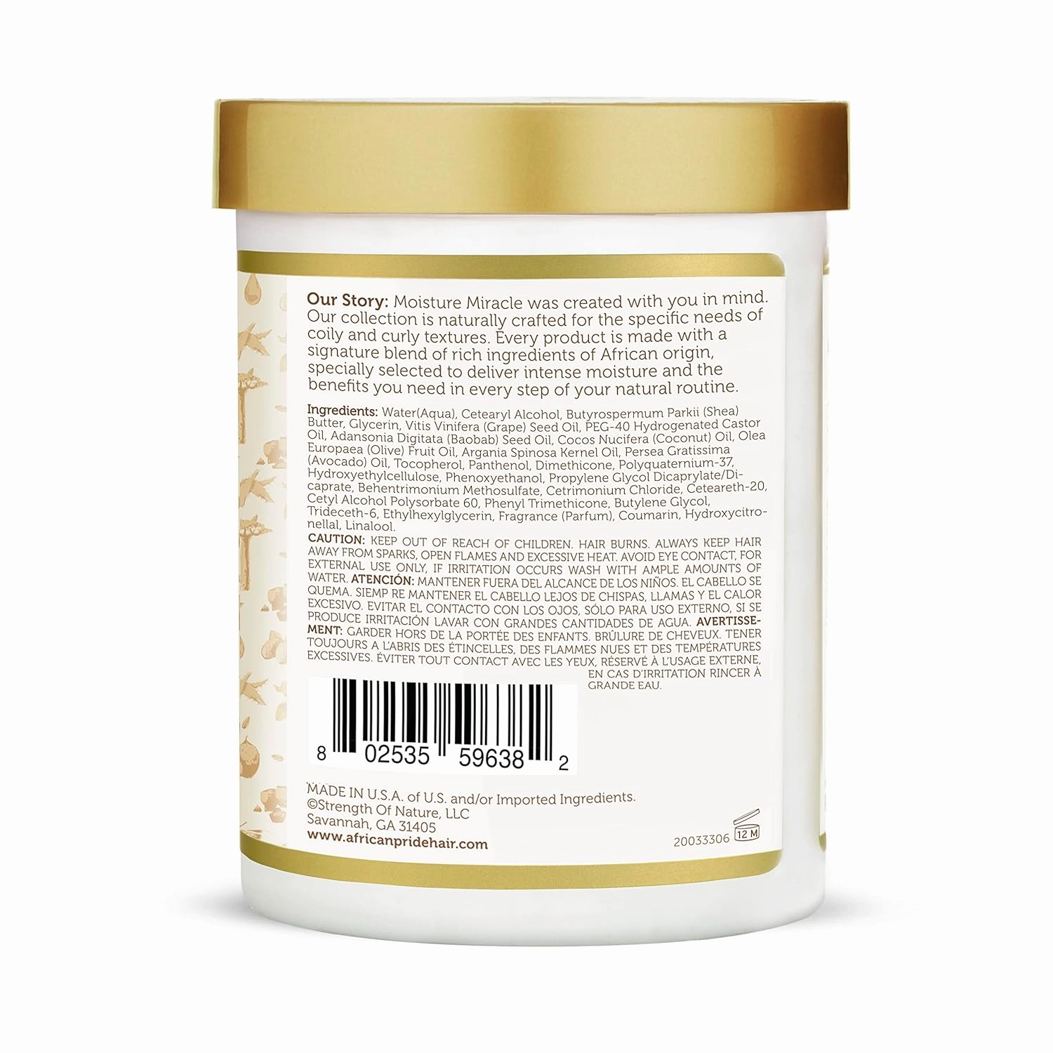 African Pride Moisture Miracle Coconut Oil & Baobab Oil Leave-In Hair Cream (3 Pack) - Provides Intense Moisture & Helps Repair Natural Coils & Curls, Hydrates & Strengthens, 18 oz