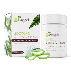 After Sun Cream - 4oz Sunburn Cream with Noni Seed Oil, Aloe Vera Gel, Shea Butter, Lavender, Coconut & Chamomile Oil for Face, After Sun Tan Enhancer & Redness Relief Moisturizer