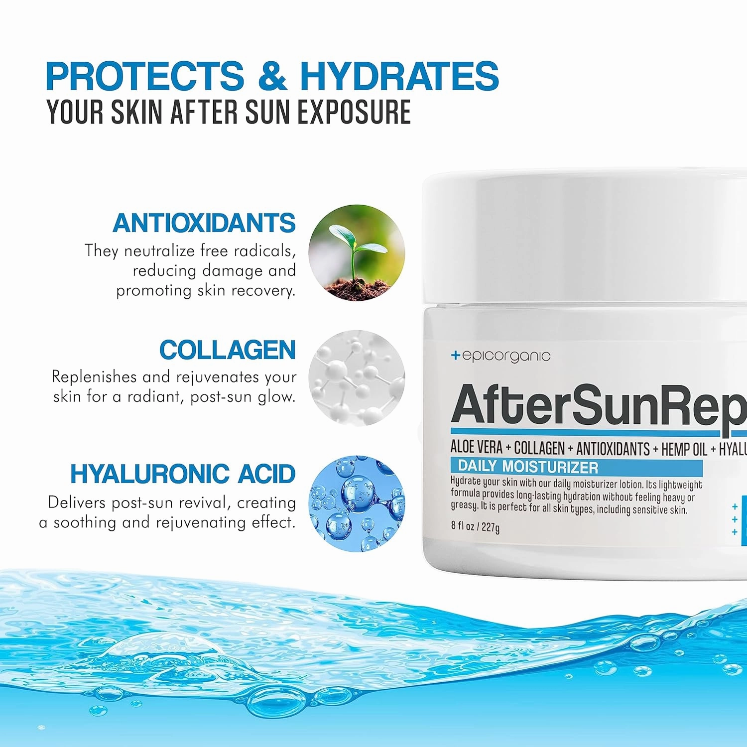 After Sun Daily Moisturizer & Repair | Vitamin E Cream | 24-Hour Hydration for Sun-Exposed Skin | Improves Skin Texture | Fragrance-Free Face and Body Lotion | 8 oz