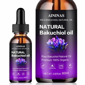 AIninas Bakuchiol Oil Organic for Face - Natural Retinol Alternative Reduces Wrinkles & Fine Lines, Sensitive Skin Safe, Mix with Moisturizer - Hydrating Facial Serum for Day & Night Use, 2 fl oz