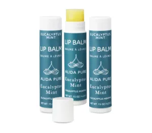 ALIDA PURE Eucalyptus Mint Lip Balm Collection, Vegan, Lip Balm, Beeswax Free, with Avocado Oil, Organic Jojoba Oil, and Vitamin E, Natural Moisturizer for Dry, Chapped Lips, 3 Tube Set