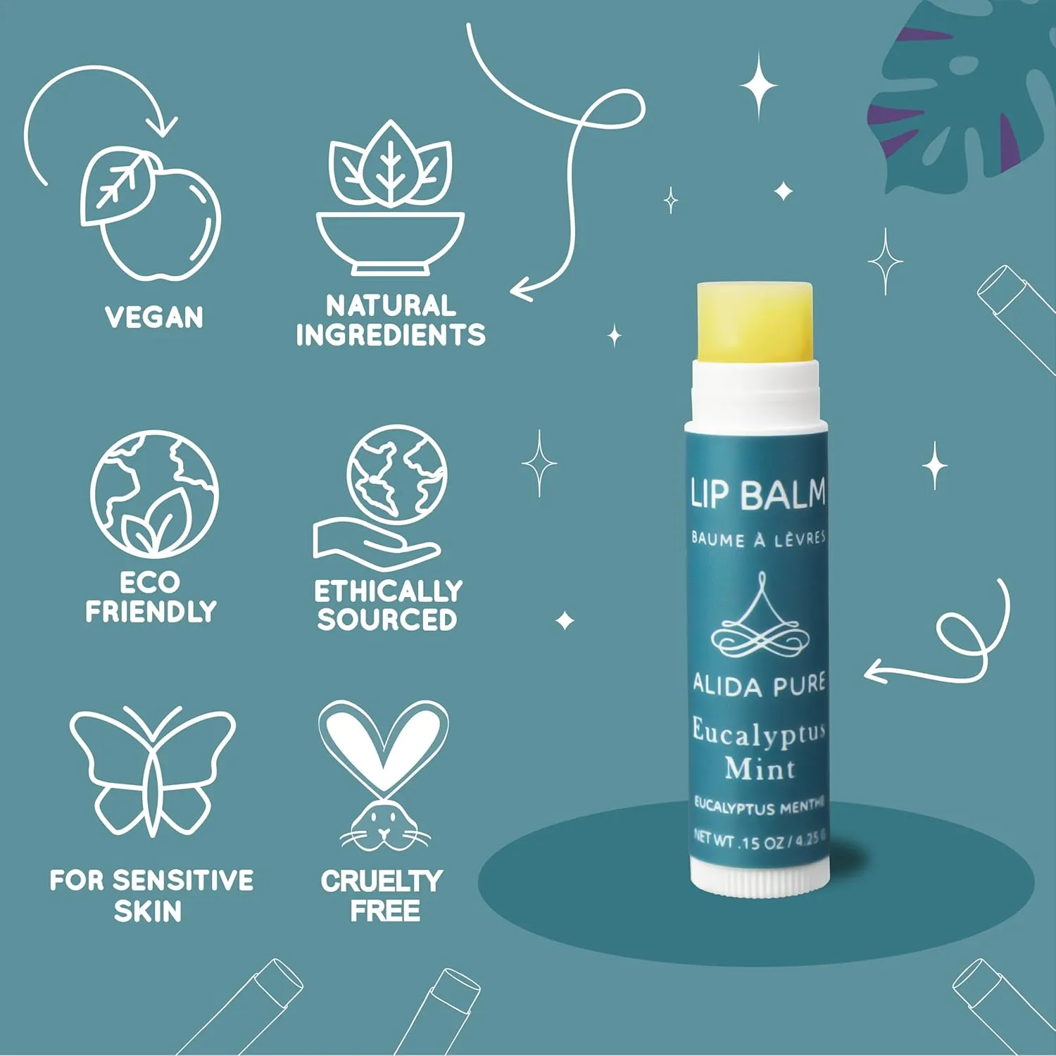 ALIDA PURE Eucalyptus Mint Lip Balm Collection, Vegan, Lip Balm, Beeswax Free, with Avocado Oil, Organic Jojoba Oil, and Vitamin E, Natural Moisturizer for Dry, Chapped Lips, 3 Tube Set