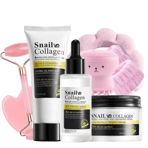 All About Snail Mucin Kit - Anti Aging Skin Care Set for Women - Hydrating Skin Care Routine Kit for Women with Cleanser ,Snail Mucin Moisturizer,Serum for Face,Jade Roller,Headband for All Skin Types