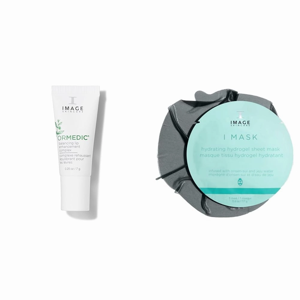 All Aglow IMAGE Skin Care Gift Bundle, ORMEDIC pH Balancing Lip Enhancement Complex   I MASK Hydrating Hydrogel Sheet Mask